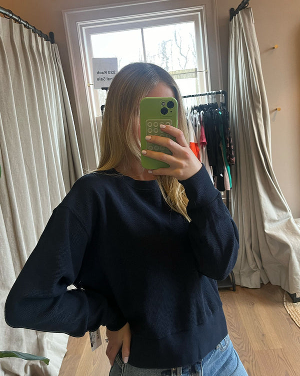 Perfectwhitetee Kendall Waffle Pullover In Navy