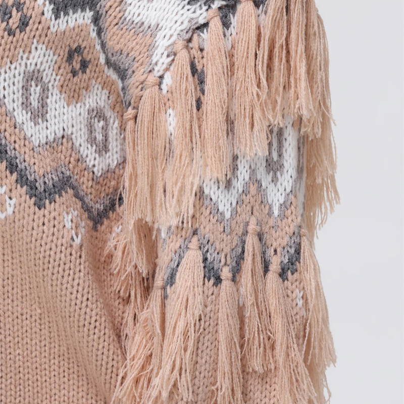 525 FRINGE FAIR ISLE SWEATER IN LT TAUPE