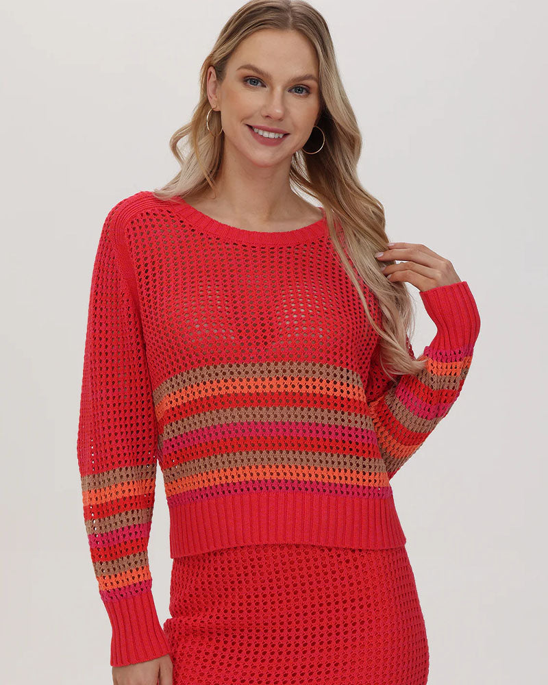 525 Margot Textured Pullover In Hibiscus Multi