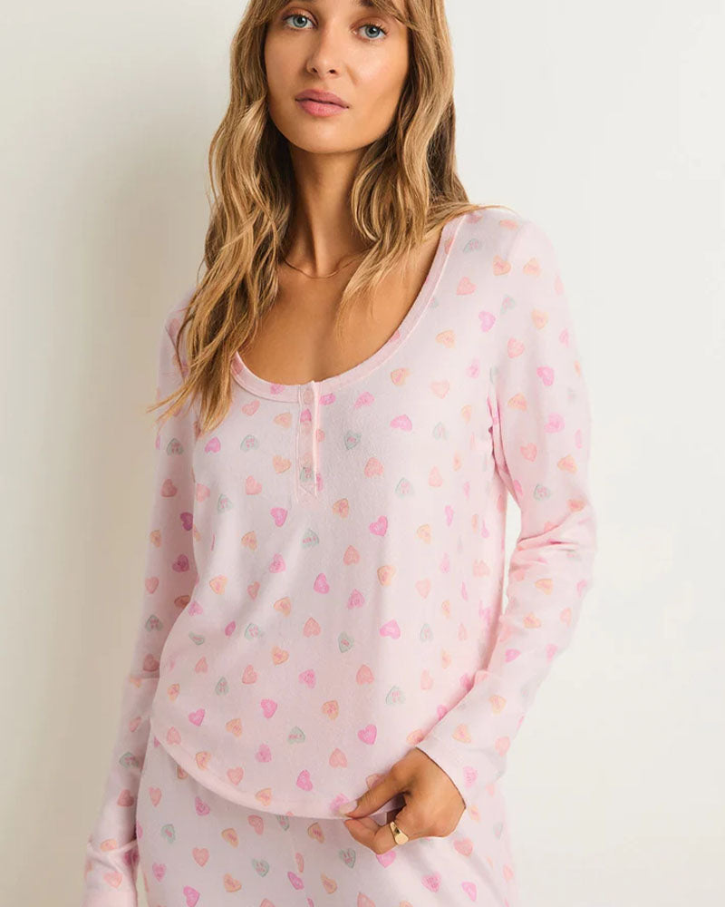 Z Supply Candy Hearts LS Top In Whisper Pink