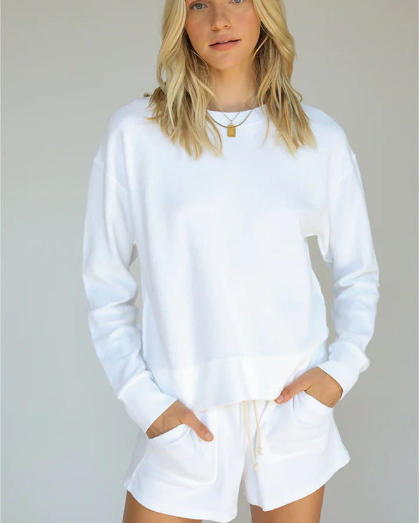 Perfectwhitetee Emmy Reverse French Terry Crewneck In White