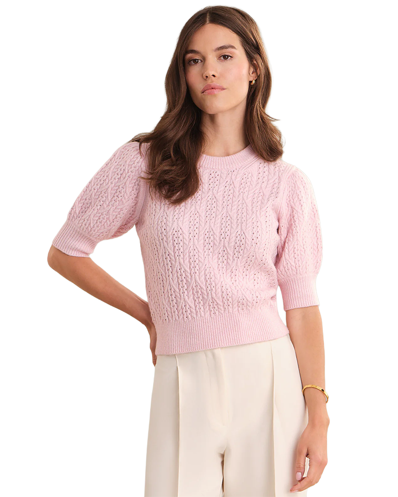 525 BLAIRE CABLE KNIT PUFF SLEEVE PULLOVER