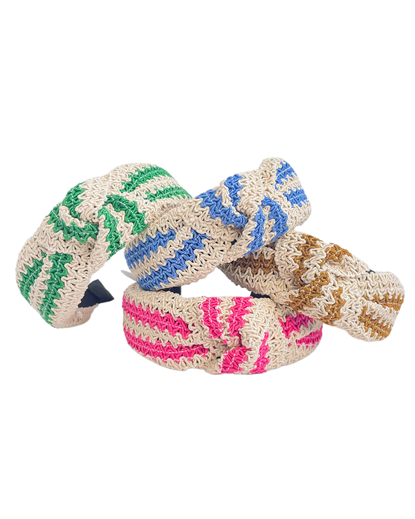 Adorro TWO TONE WOVEN STRAW WIDE KNOT HEADBAND