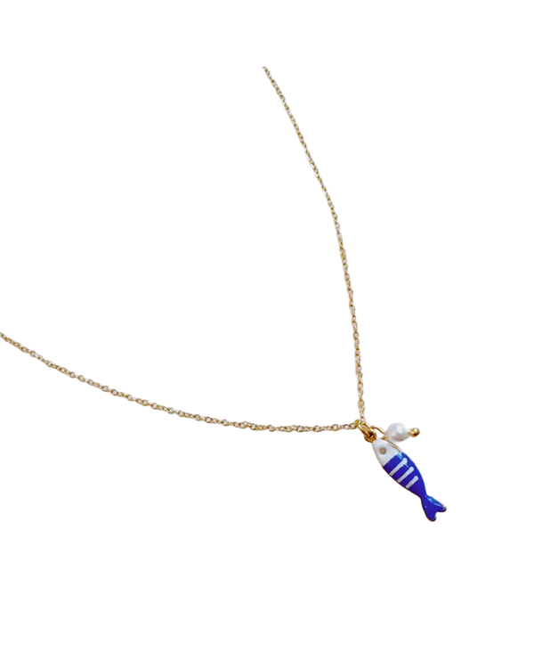 E+Y STRIPED FISH & PEARL NECKLACE NAUTICAL