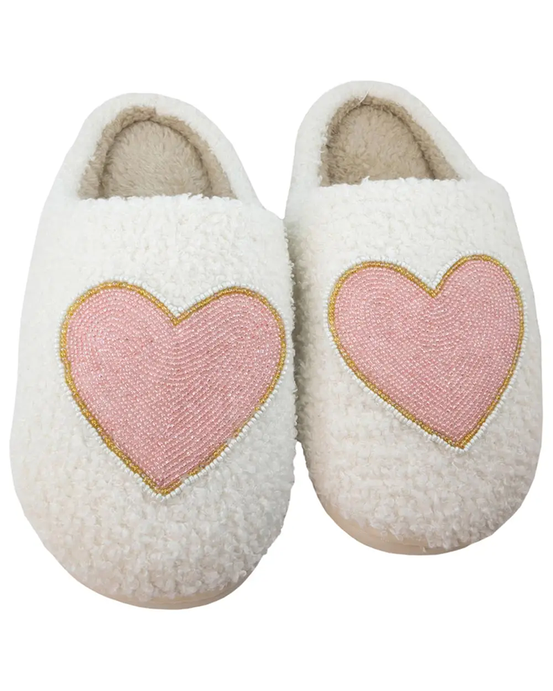 Katydid BEADED PINK & GOLD HEART SLIPPERS