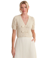 525 CABLE PUFF SLEEVE BOW CARDIGAN