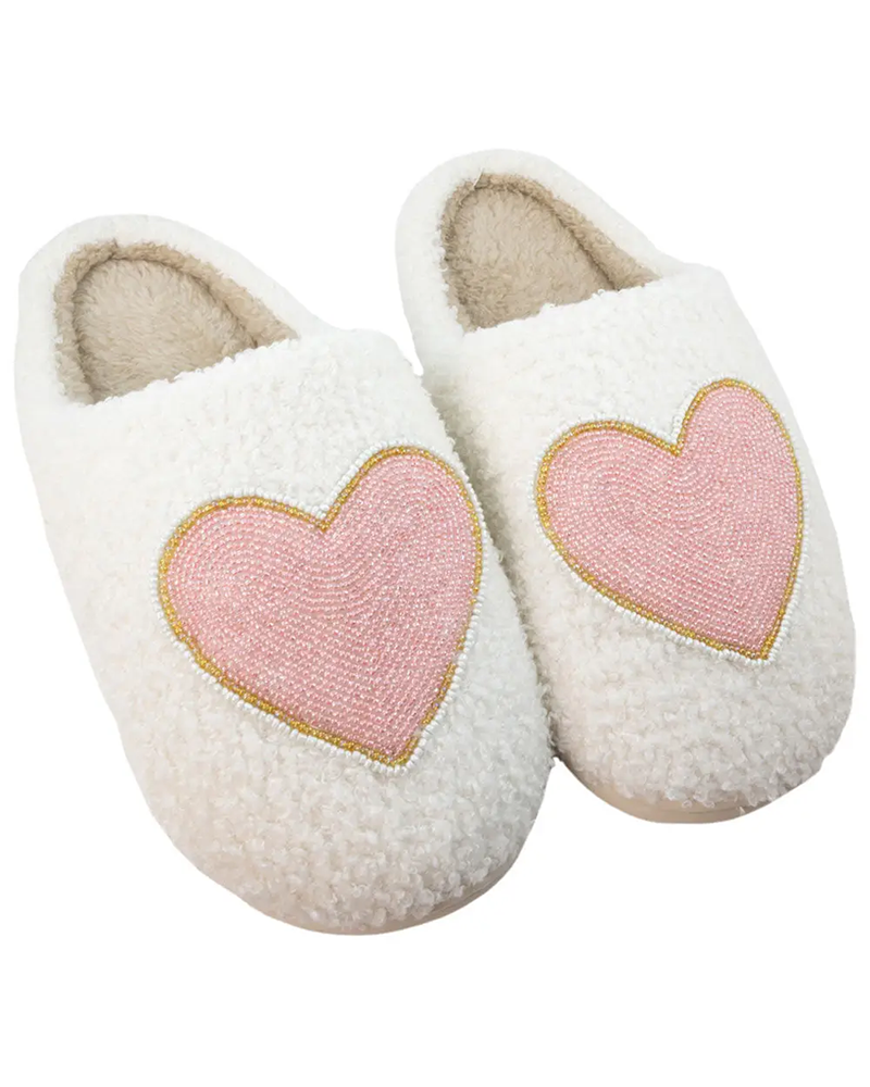 Katydid BEADED PINK & GOLD HEART SLIPPERS