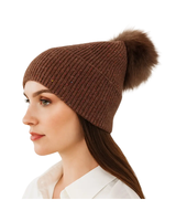 Fado FAUX FUR POM SPARKLY RIBBED KNIT BEANIE