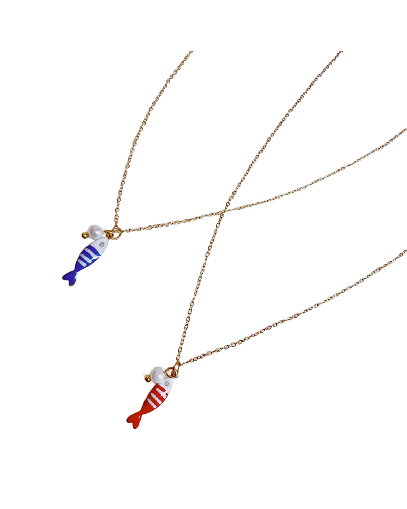 E+Y STRIPED FISH & PEARL NECKLACE NAUTICAL