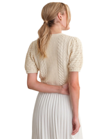 525 CABLE PUFF SLEEVE BOW CARDIGAN