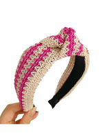 Adorro TWO TONE WOVEN STRAW WIDE KNOT HEADBAND