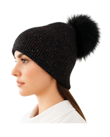 Fado FAUX FUR POM SPARKLY RIBBED KNIT BEANIE