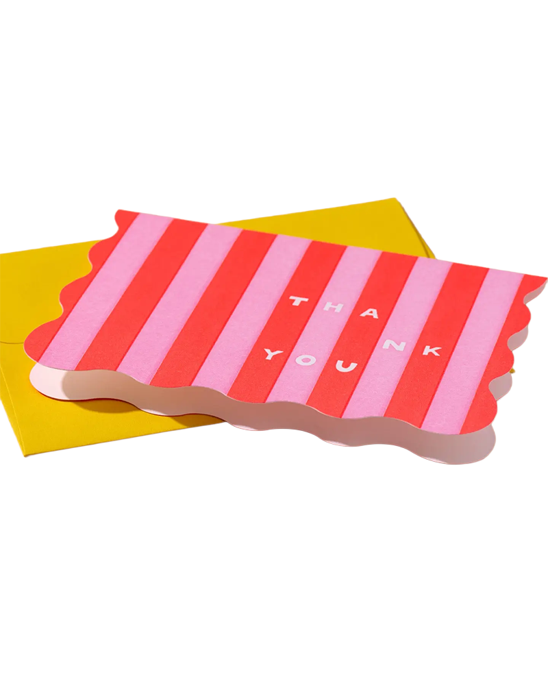 And Here We Are STRIPED SCALLOPED THANK YOU CARD SET OF 10