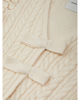 525 CABLE PUFF SLEEVE BOW CARDIGAN
