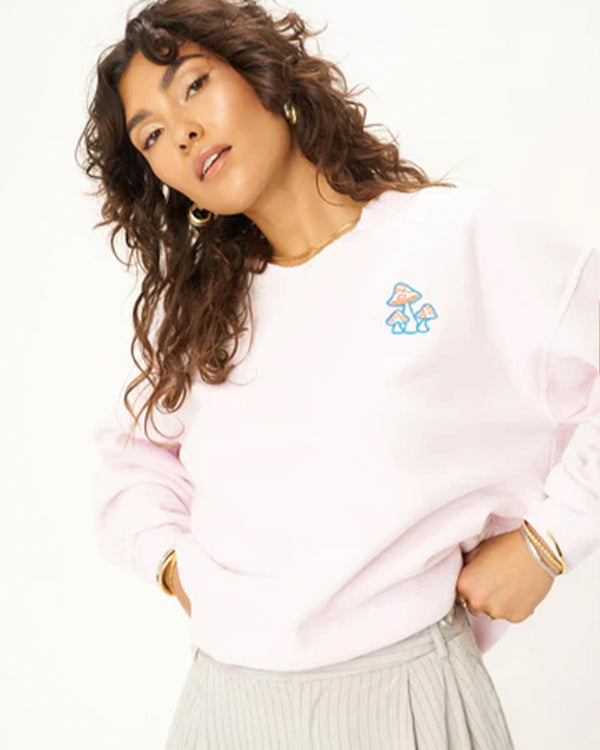 Project Social T Embroidered Mushroom Cut Sweatshirt In Cosmo Pink