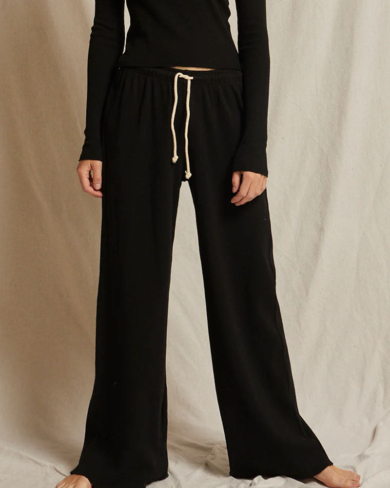 Perfectwhitetee Rivers Thermal Wide Leg Pant In True Black