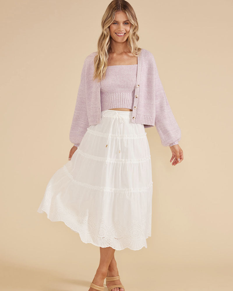 Mink Pink Starling Tiered Midi Skirt In White