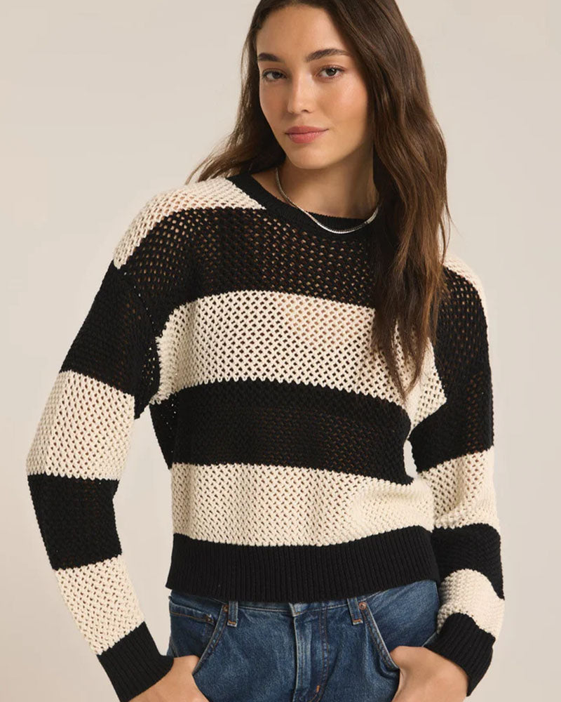 Z Supply Broadbeach Stripe Sweater In Black