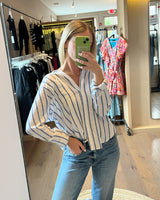 Z Supply The Perfect Linen Stripe Top In Palace Blue