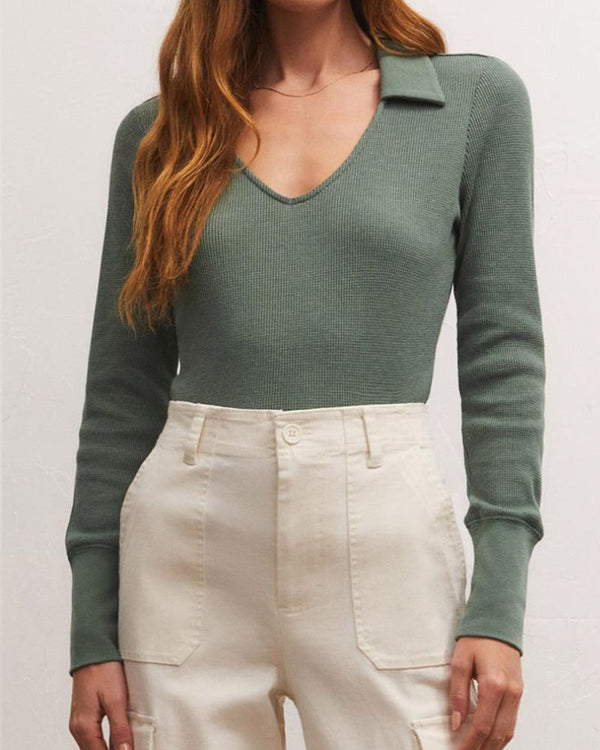 ZSupply Wisteria Thermal Polo Top In Evergreen