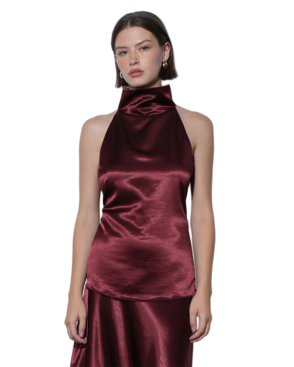 Greylin ADDISON COWL FUNNEL NECK HALTER TOP
