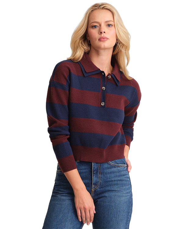 525 LENNON DOUBLE COLLAR RUGNY STRIPE PULLOVER