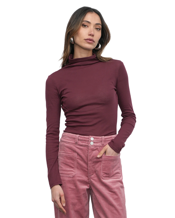Greylin ASTRA HIGH NECK LOGN SLEEVE SHEER KNIT TOP