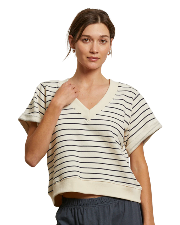 PerfectWhiteTee BRIGGS FRENCH TERRY SS ROLLED SLEEVE CREW SWEATSHIRT