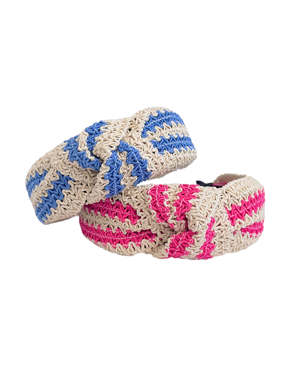 Adorro TWO TONE WOVEN STRAW WIDE KNOT HEADBAND