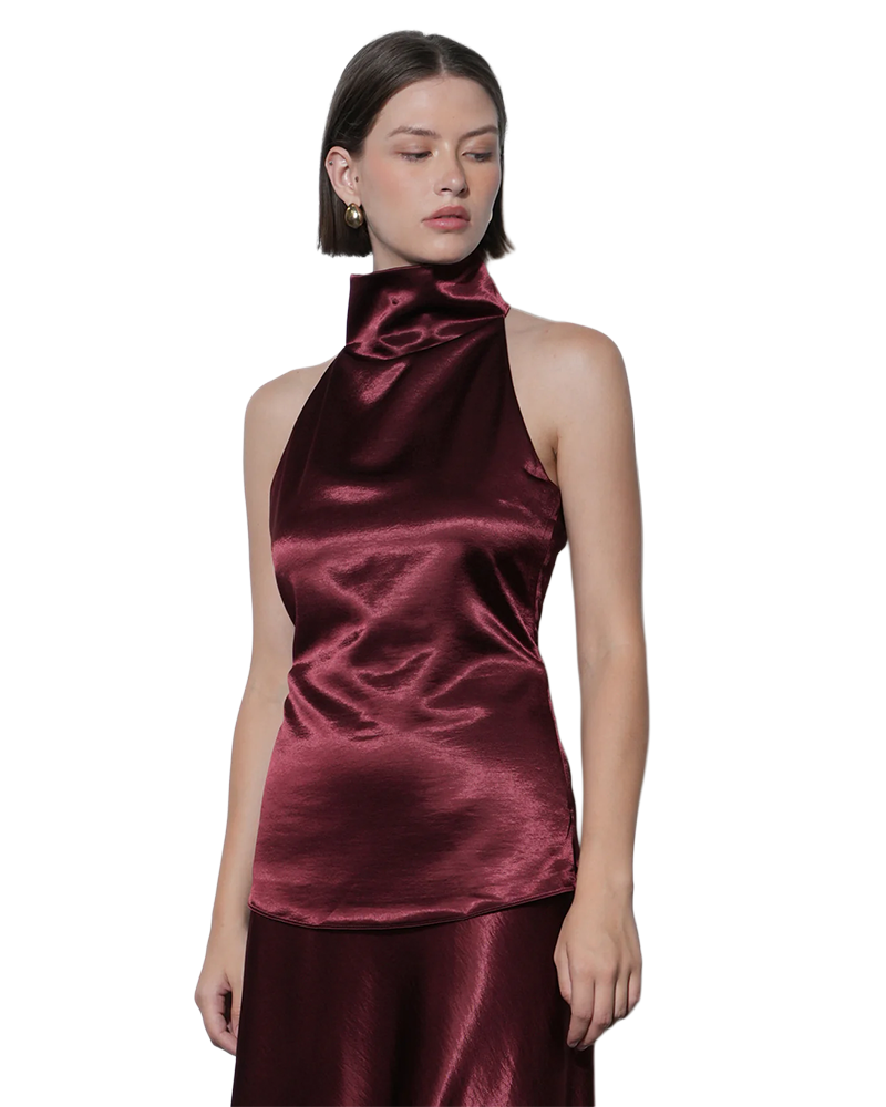 Greylin ADDISON COWL FUNNEL NECK HALTER TOP