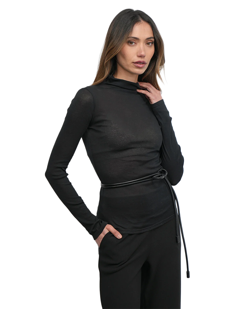 Greylin ASTRA HIGH NECK LOGN SLEEVE SHEER KNIT TOP