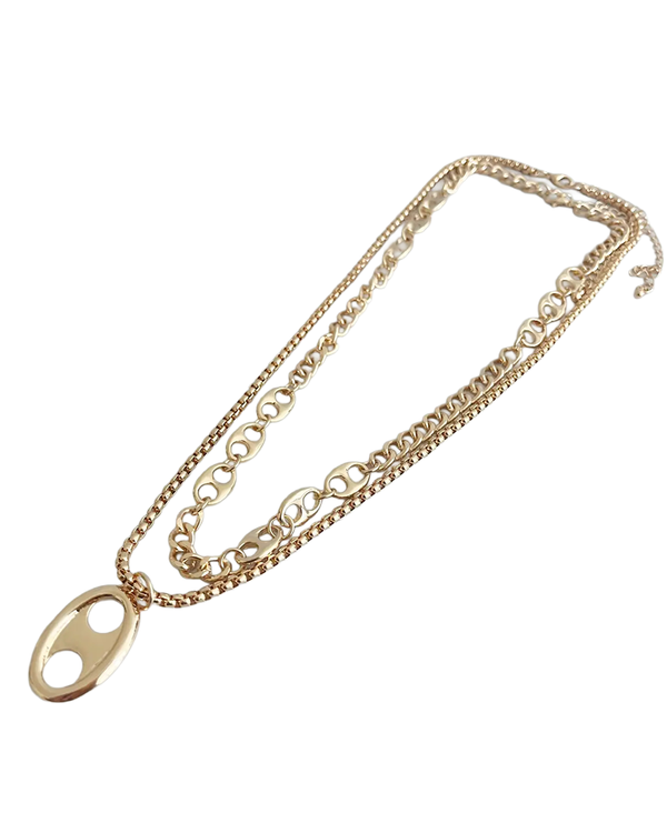 E+Y BUTTON CHARM GOLDEN NECKLACE SET