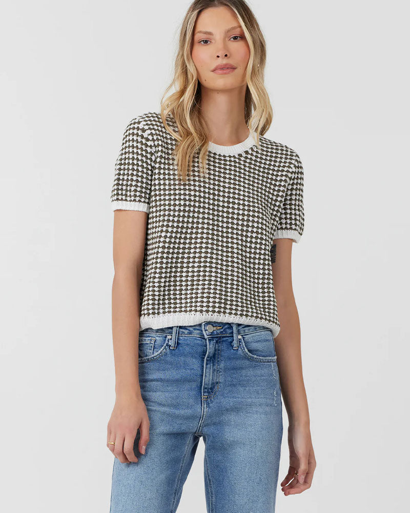 Stitches+ Stripes Palmer Houndstooth Tee In Kelp Combo