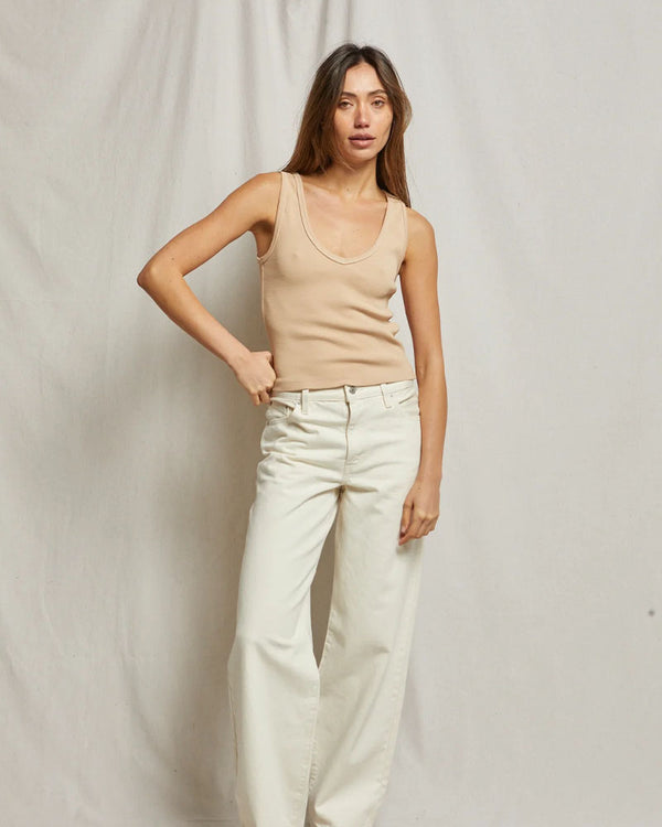 Perfectwhitetee Maria Ribbed V Neck Tank In Sand Dune