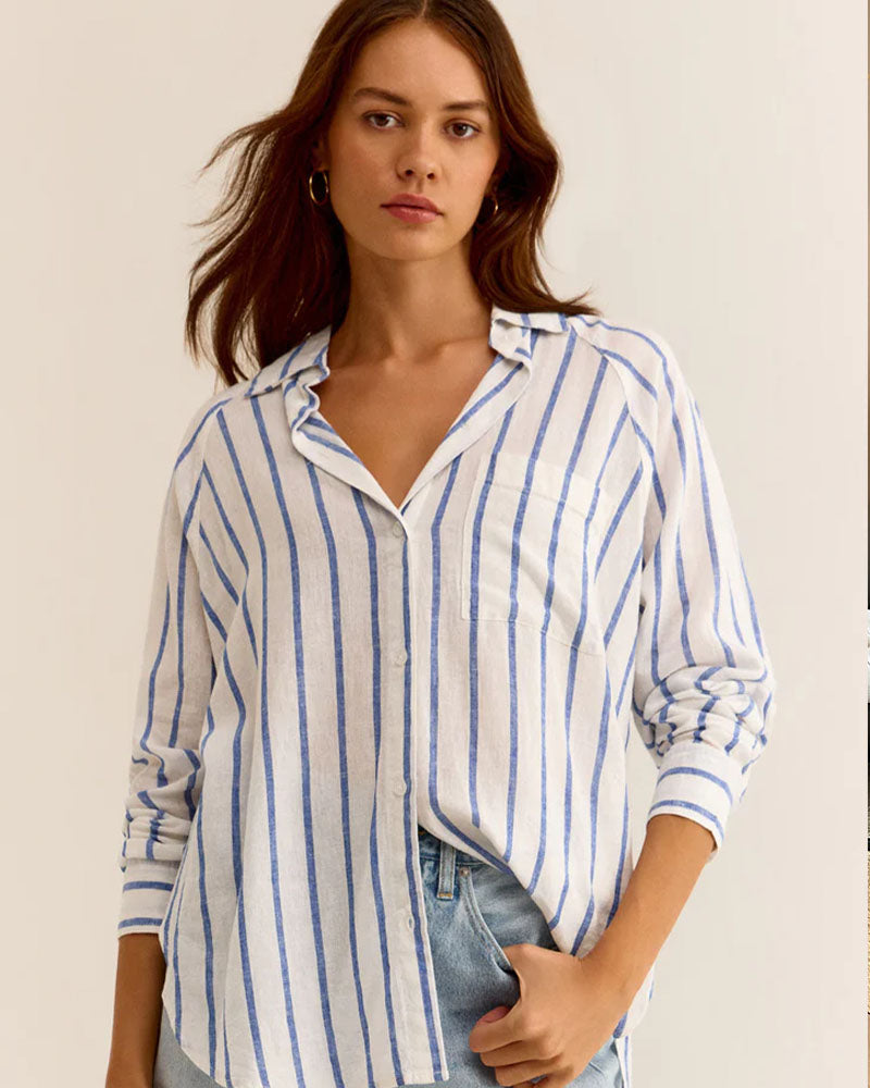 Z Supply The Perfect Linen Stripe Top In Palace Blue