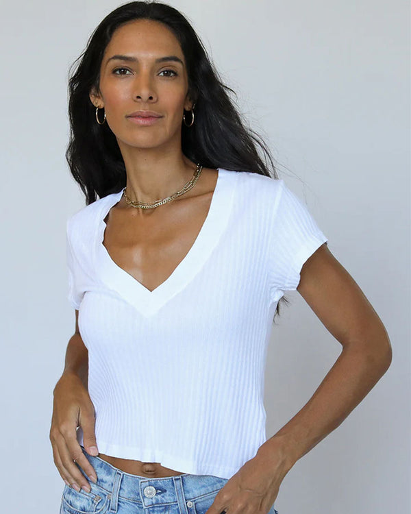 Perfectwhitetee Bobby Variegated V Neck In True White
