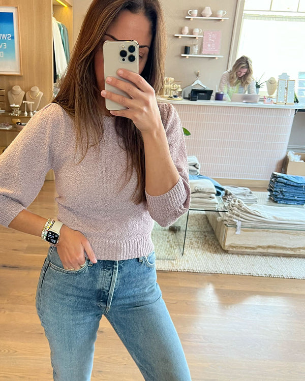 Self Contrast Casey Crop Sweater In Lilac Ash