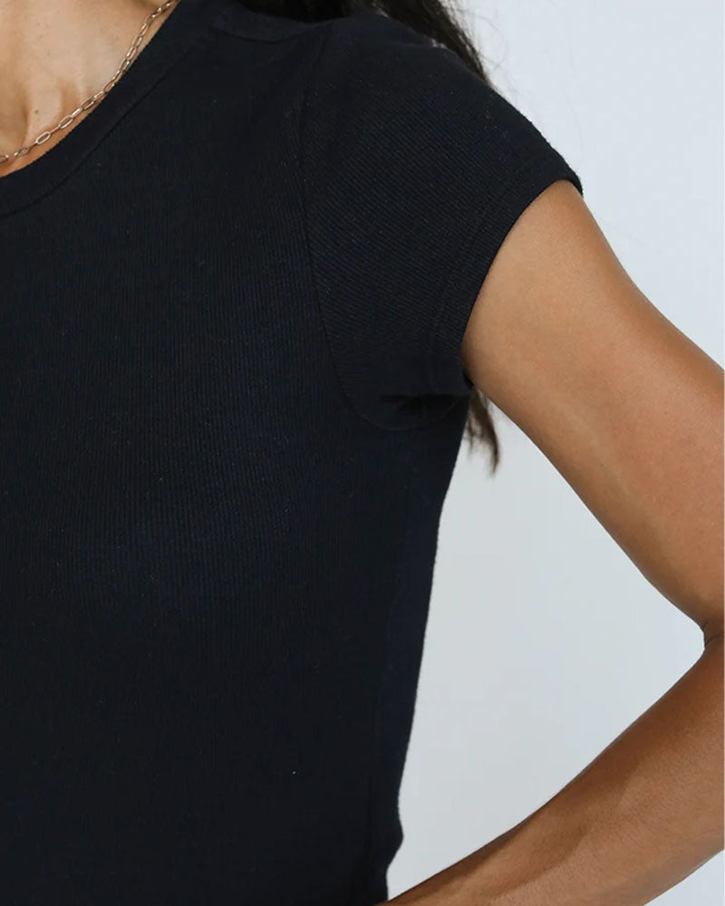 Perfectwhitetee Jude Ribbed Baby Tee in True Black