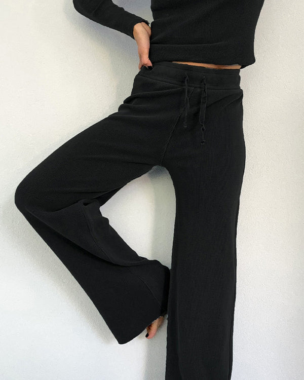 Perfectwhitetee KYLIE FULL LENGTH WAFFLE PANT IN TRUE BLACK